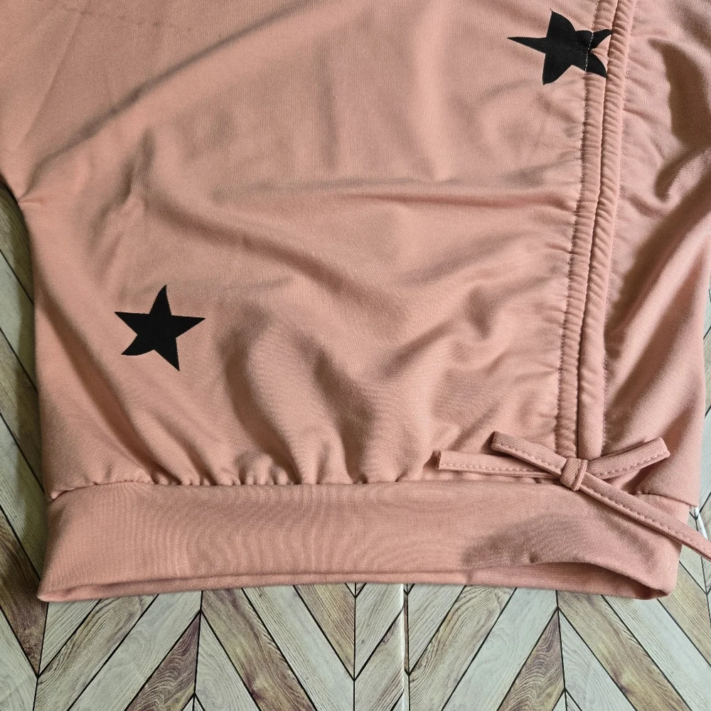 Kids' Bowknot Ruched Pink Sweater Girl's Crewneck Pullover Star Sweatshirt 3-4Y